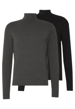 Pier One 2 PackBasic TurtleneckMaglioneBlack/Mottled Dark Grey Uomo Maglieria PI922Q06B-Q11
