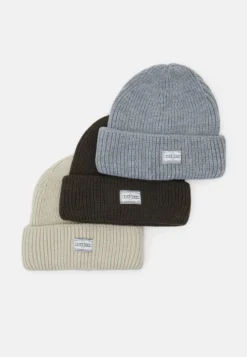 Pier One Unisex 3 PackBerrettoKhaki /Grey/Beige Donna Cappelli E Foulard PI954P009-N11