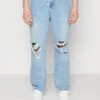 Pier One Distress On KneesJeans BaggyLight Blue Denim Uomo Jeans PI922G04N-K11